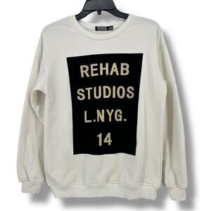 Rehab Studios L. NYG. 14 Crewneck Sweatshirt Black White Mens Size Medium
